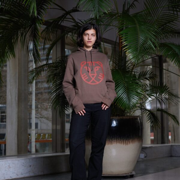 Brown hoodie with brown tiger